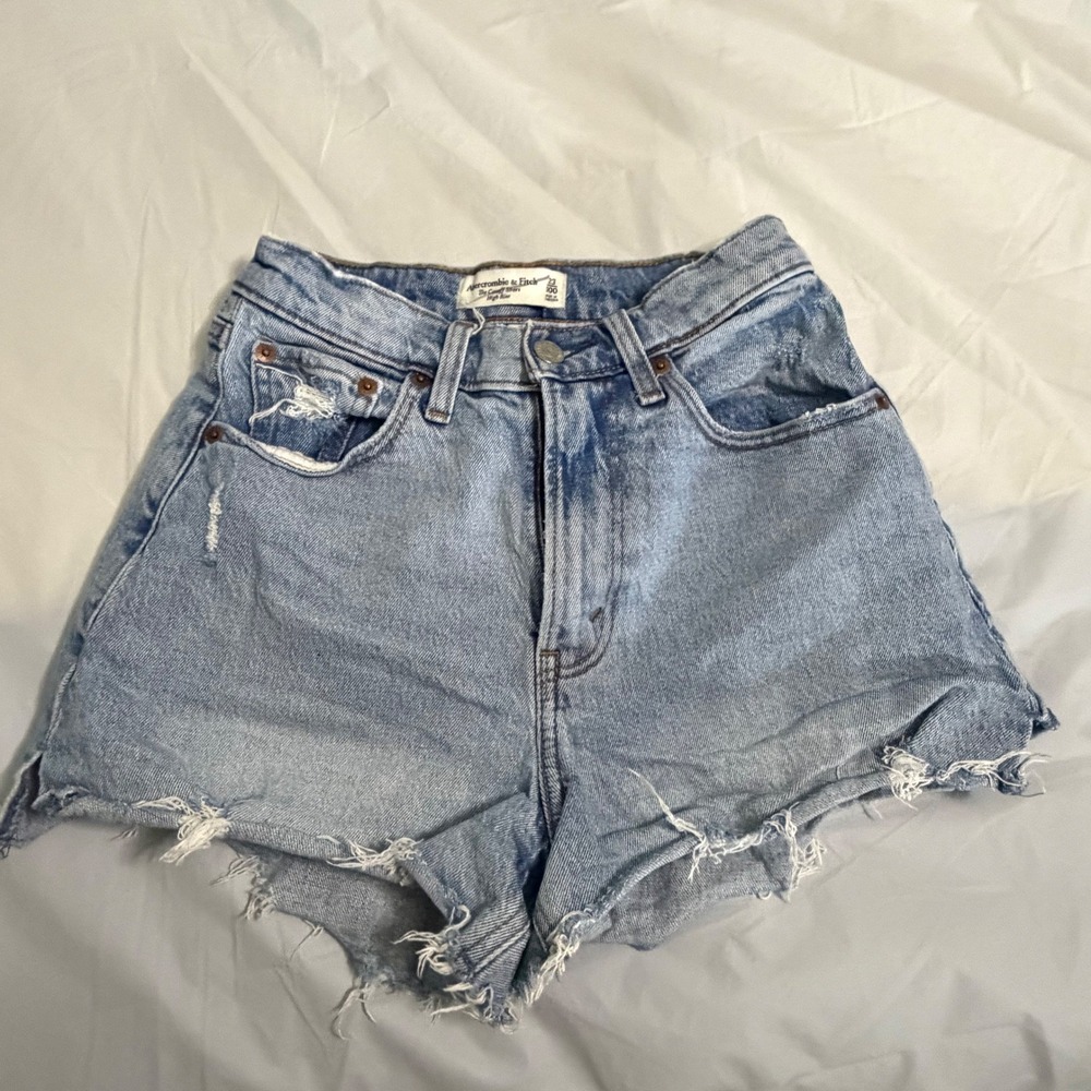 Abercrombie & Fitch Womens Curve Love High Rise Cutoff Denim Shorts 23 Blue